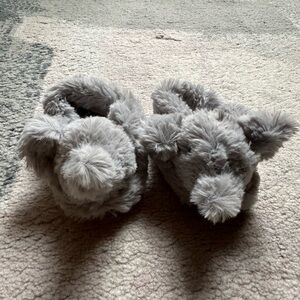 Pottery Barn Kids fuzzy elephant baby slippers, size 6-12m